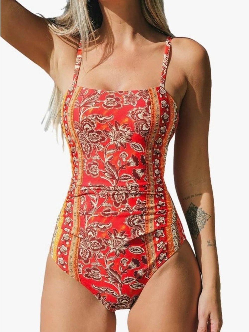 Cupshe Boho Floral Tummy Control One Piece Swimsuit NWT Size L